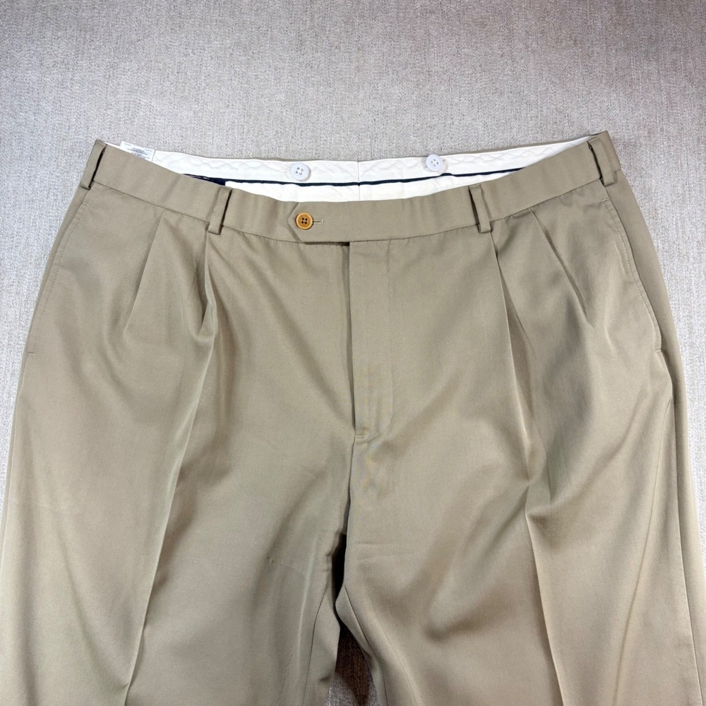 Brooks Brothers Madison Khaki Pleated‎ Cuffed Dress Pants Mens W42 L30 Tailored